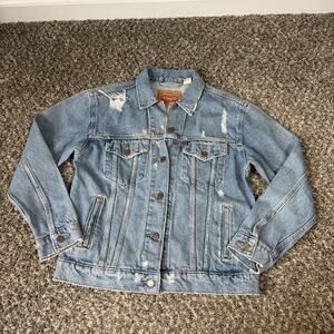 Levi’s Ex Boyfriend Trucker Distressed Jean Denim Jacket Women's Size S New